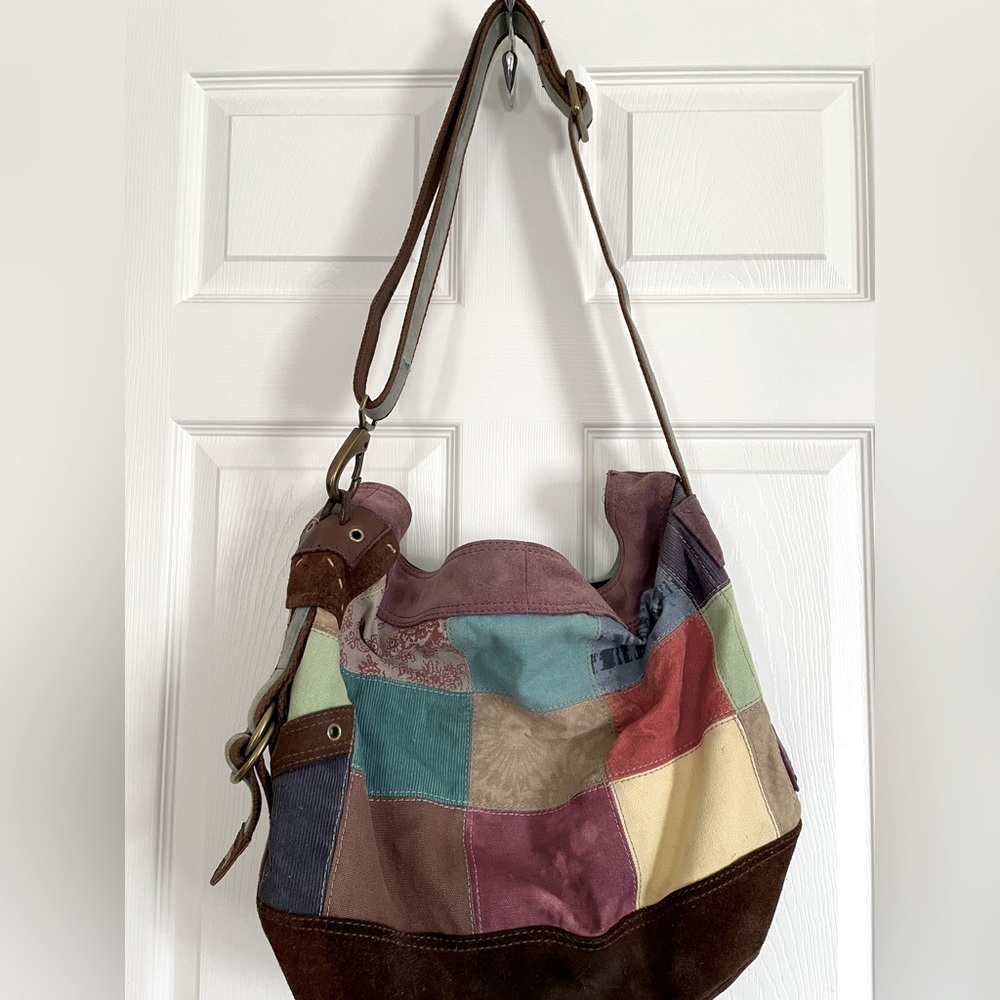 Lucky Brand patchwork multicolor oversized crossbody satchel